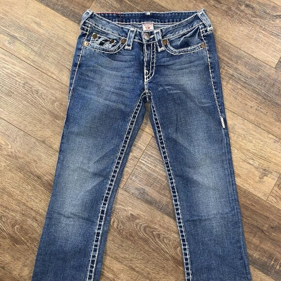 True Religion White Stitch JOHNNY SUPER T Jeans Size 28 x 33 Made In USA 112790 - Picture 2 of 7